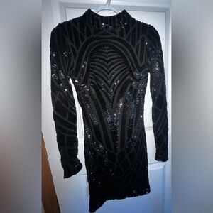 Revamped Black Sequin Long Sleeve Bodycon Dress